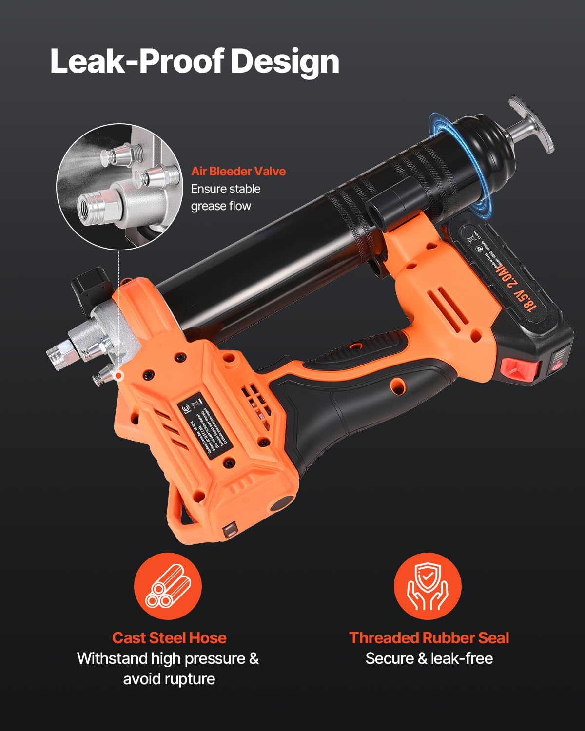 VEVOR Pistola Engrasadora Inalámbrica Funciona a Batería con Luz LED y Manguera de 89,5 cm, Gatillos de Velocidad Variable Presión Máxima de 80000 PSI para Engrasar Vehículos o Máquinas