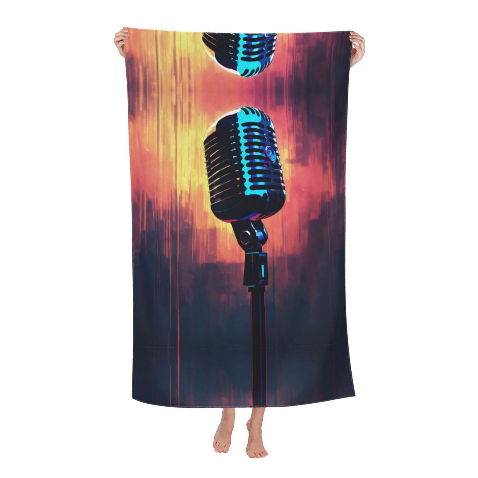 Oazcvbnn Women's White Microphone With Music Note Print Adult Beach Towel Summer Travel Pool Vacation Swimming Fitness Outdoor Adventures