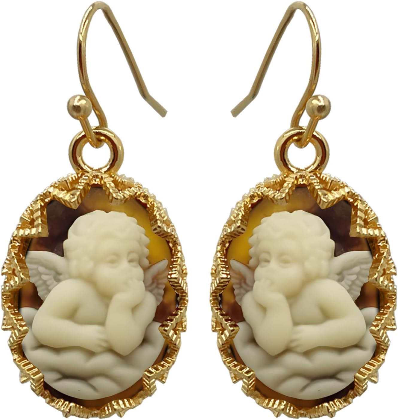 Vintage-Inspired Cameo Drop Dangle Earrings,Victorian Art Deco Antique Jewelry 14K Gold Earrings for Women Lady