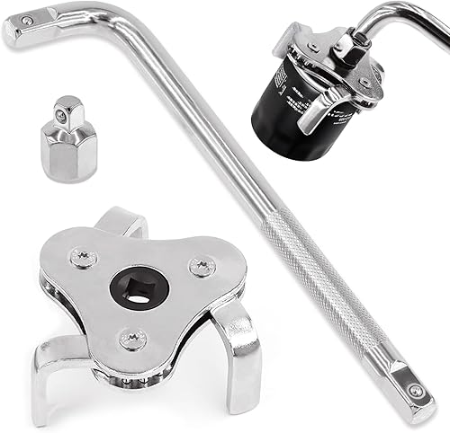 Swpeet 3 llaves universales de filtro de aceite de 3 mandíbulas y adaptador de controlador cuadrado de 38 pulgadas y mango cuadrado de 12 pulgadas