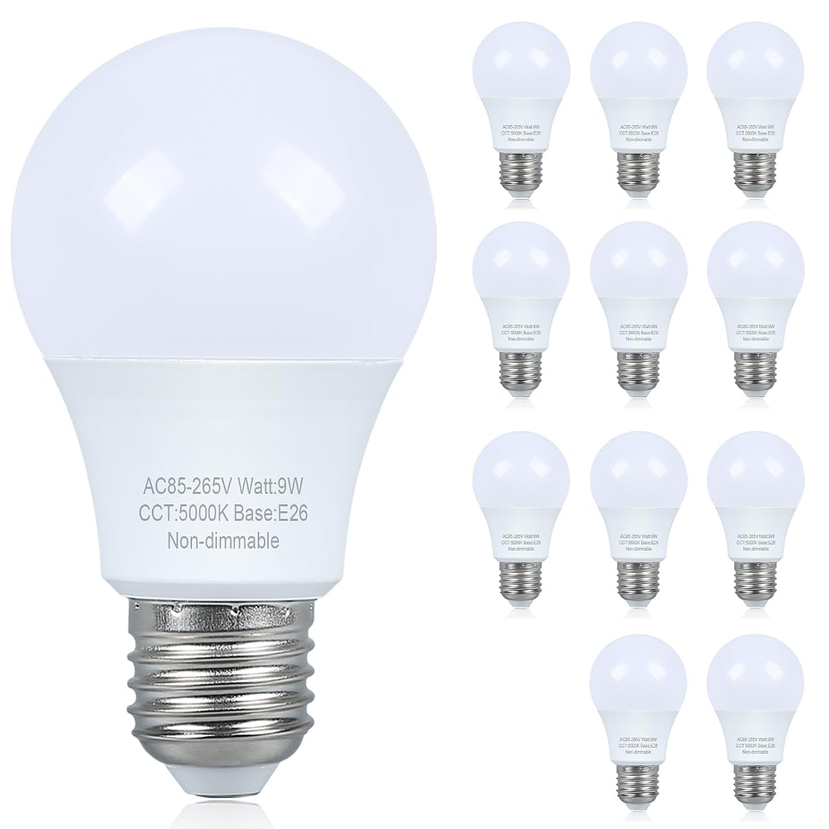 Marxlait 12 Pack LED Light Bulbs 60 watt Equivalent, Daylight 5000K, A19