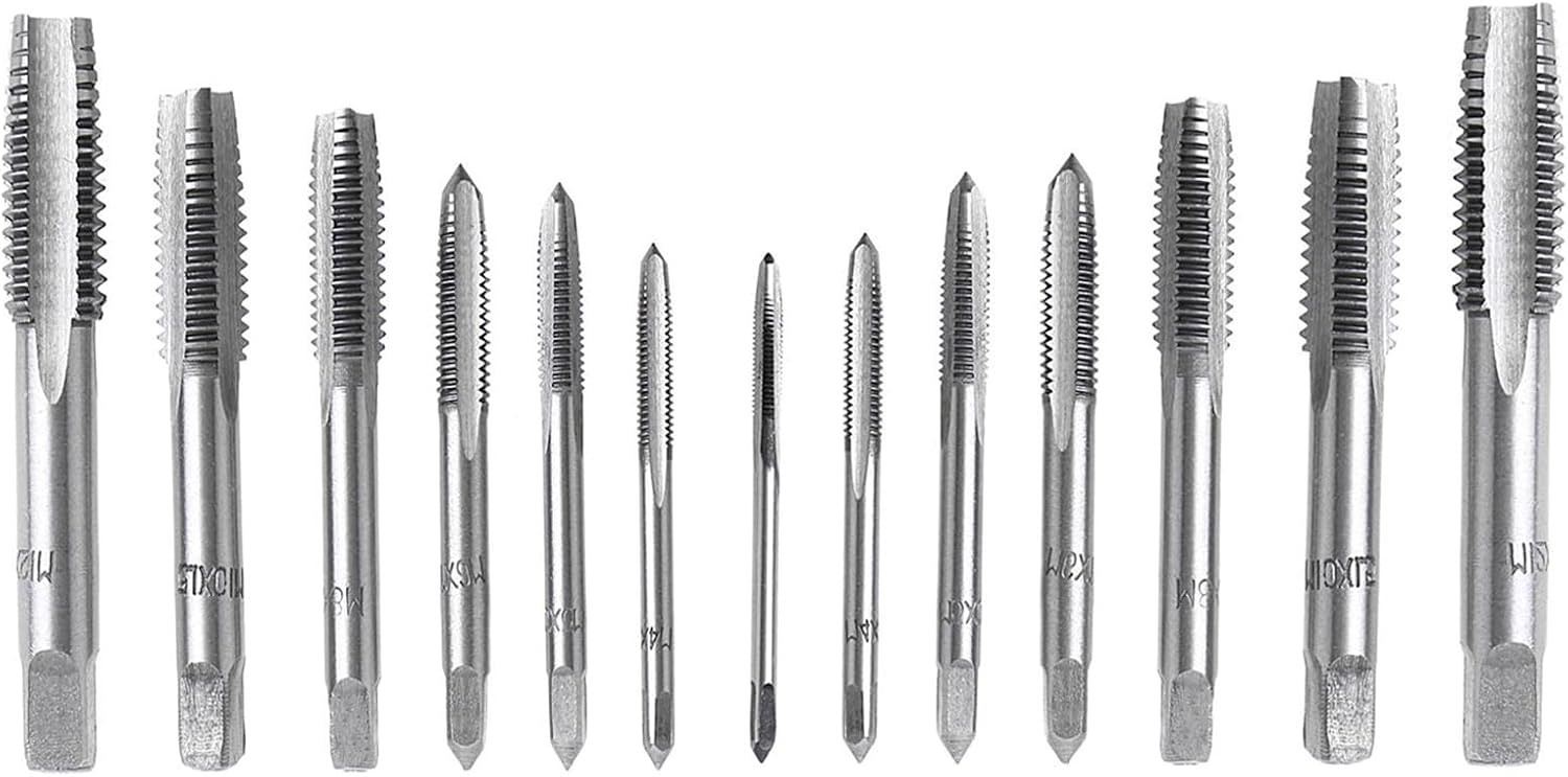 14Pcs Bearing Steel Metric Screw Thread Tap M3 M4 M5 M6 M8 M10 M12 Plug Tap Tapping Tool set(Wrench is not include)