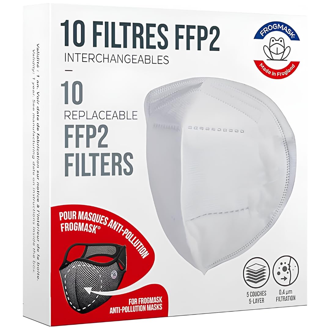 FROGMASK - Mascarilla antipolución, antipolen y antipolvo - Ciclismo - Motociclismo - Unisex - Lavable - Reutilizable - Azul - + 1 filtro FFP2 - Fabricada en Francia