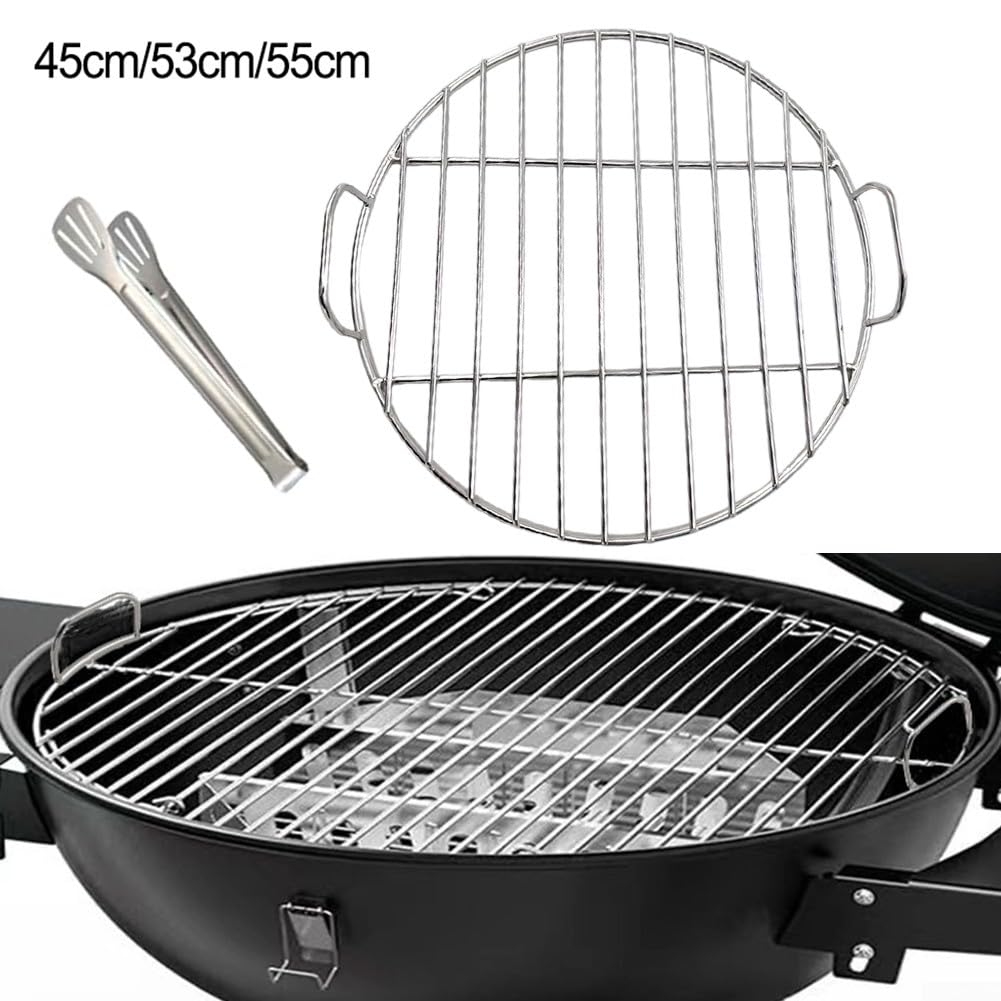 Ruszt do grillowania ze stali nierdzewnej z uchwytem, odporny na wysokie temperatury, zamiennik do grilla 57 cm, 7432, 55 cm, okrągły ruszt do gotowania na świeżym powietrzu