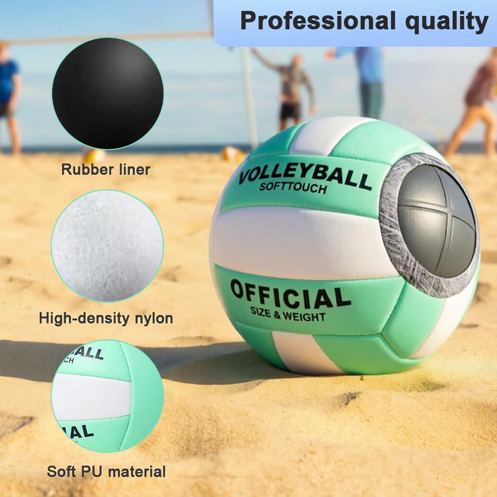Pelota Voleibol Tamaño 5 de Cuero Suave con Inflador para Playa y Arena