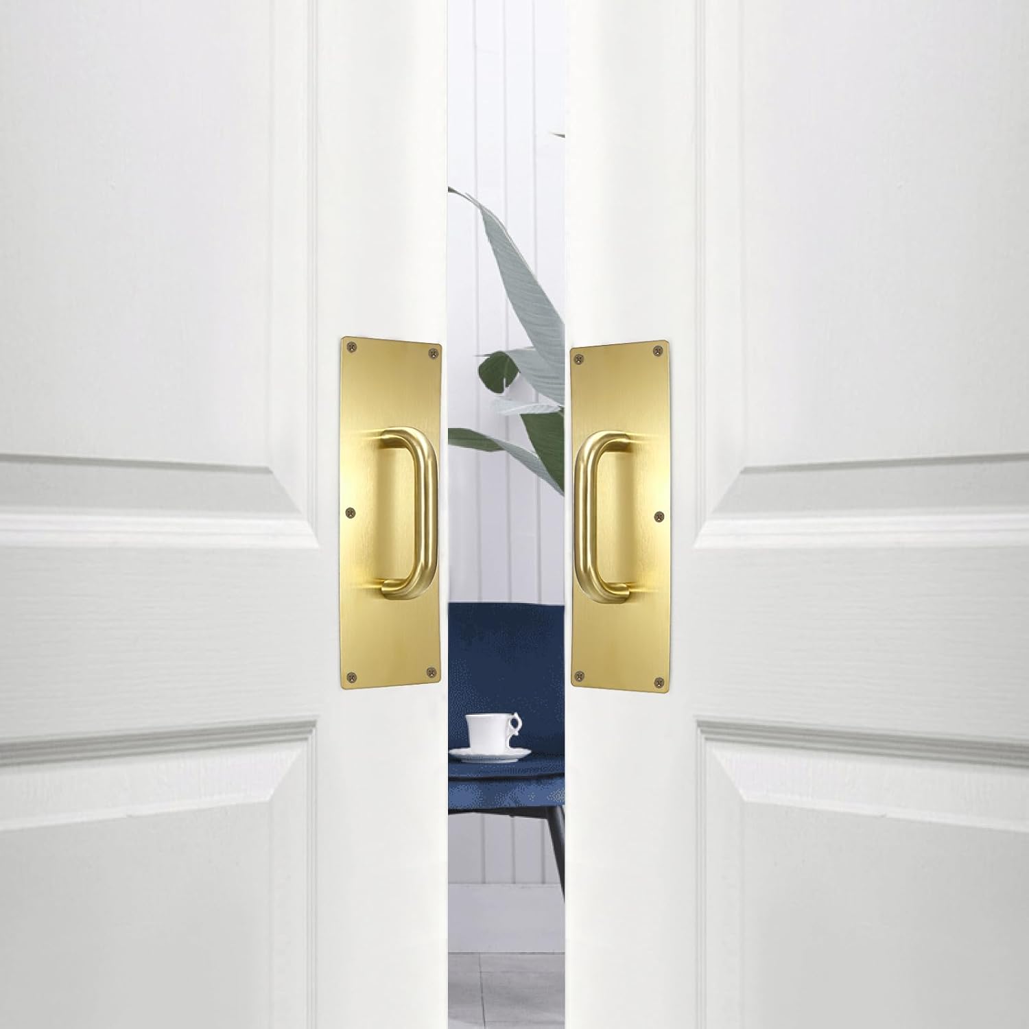 Sumnacon 2 Set 12" Stainess Steel Door Handle Pull & Push Plate - Heavy Duty Gold Gate Handle Bar for Home/Office/Warehouse/Public,Suitable of Wooden/Composite Door with Screws,Brushed