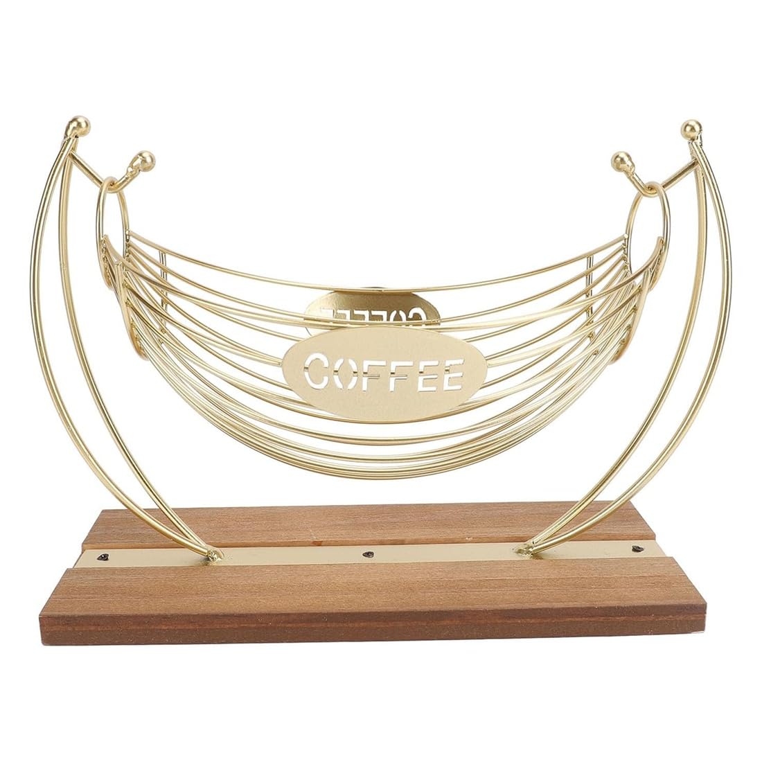 Udsknv[Ksl Gold Coffee Capsule Storage Baskets With Iron Hammock Design-Wooden Base& Coffee Holder, 18 Pods Capacity-Stable Weighted Base