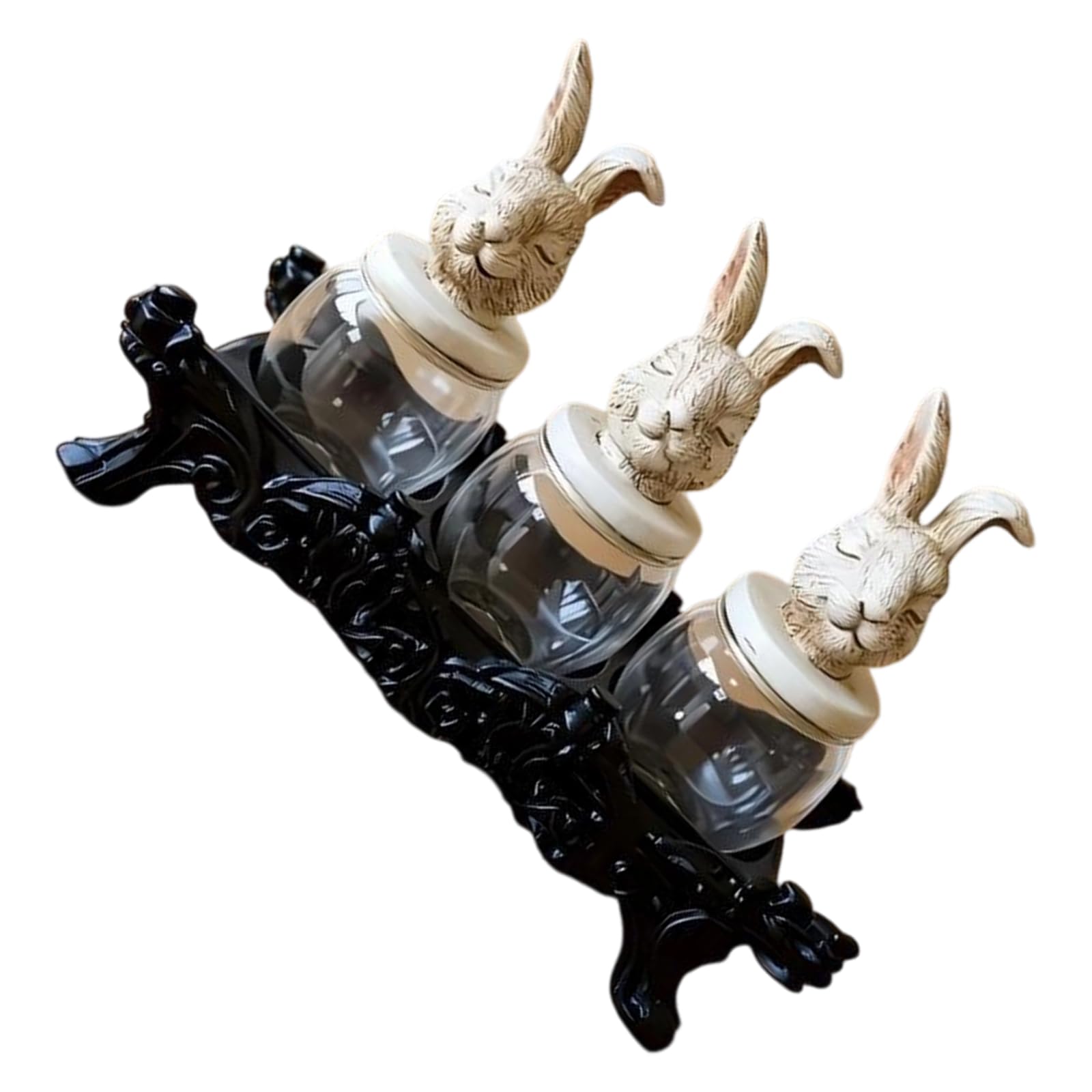 PANGBOER Contemporary Rabbits Spices Container Set Resin Kitchen Decors Functional Storage Jars Functional Storage Jars