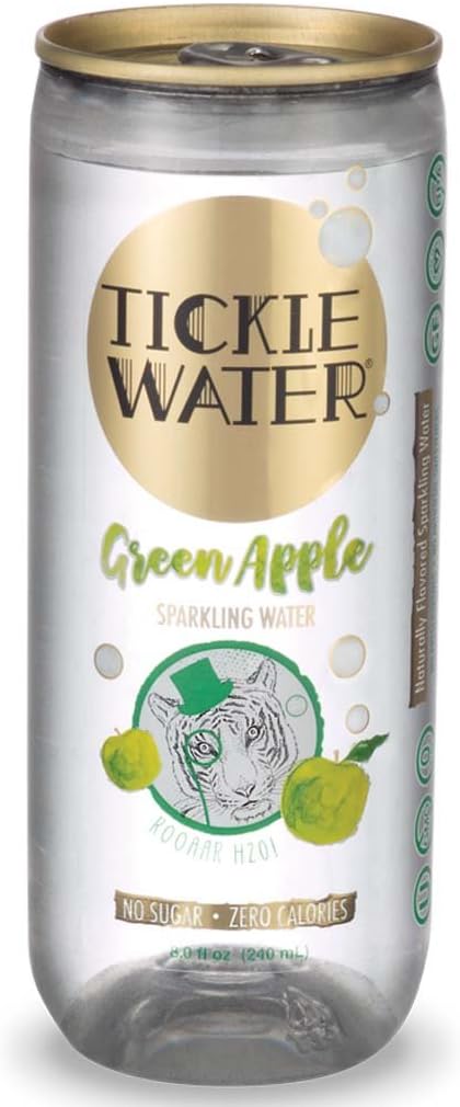 Tickle Water Sparkling Water, Green Apple Flavor (8 0z. Can, 12-Pack). Carbonated Club Soda for Kids, All-Natural Seltzer Water, Sugar-Free, Non-GMO, Zero-Calorie, Kosher and Vegan Fizzy Drink