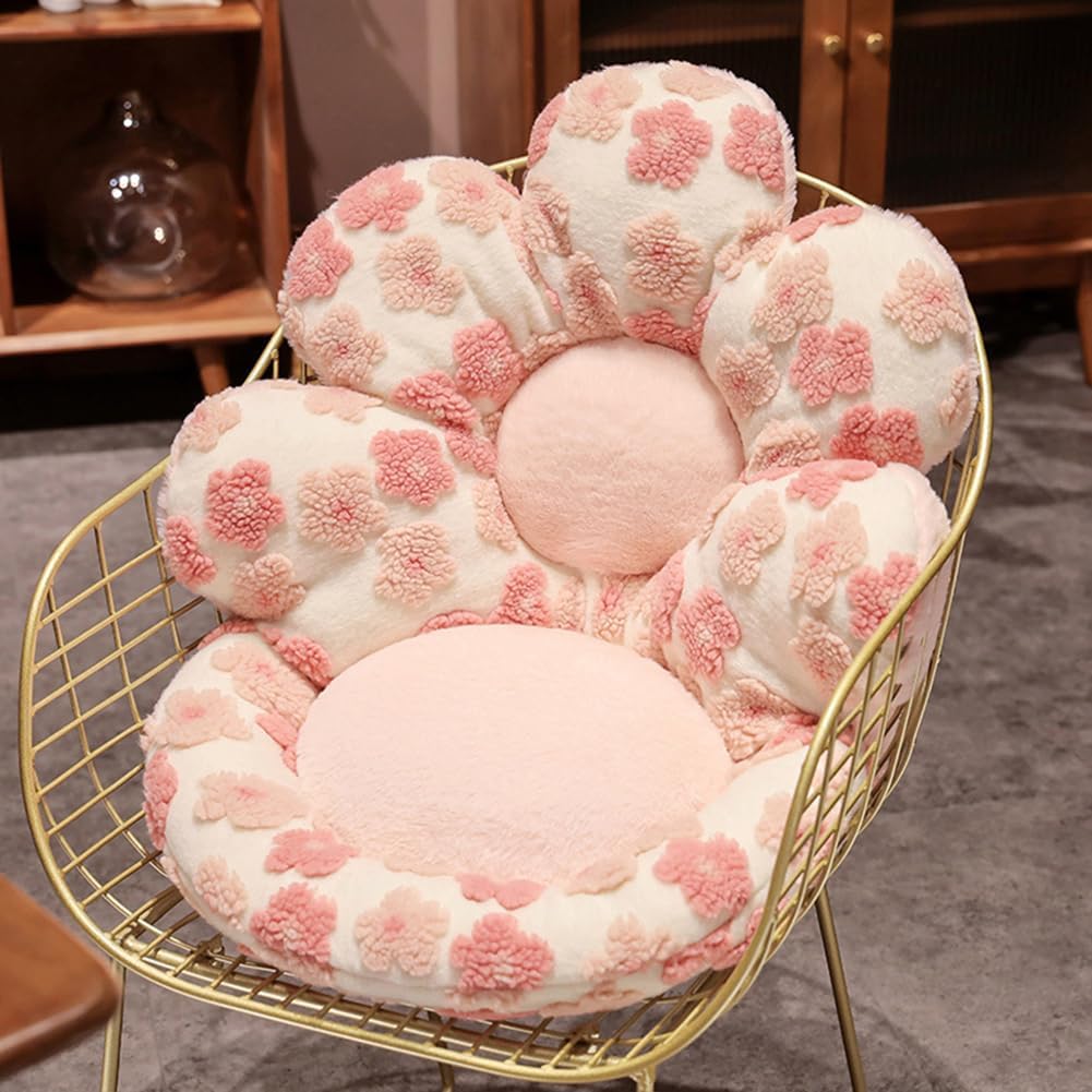 Flower Chair Cushion with Backrest Non-Slip Seat Pad Fuzzy Fluffy Desk Seat Cushions for Home Office Dorm Car