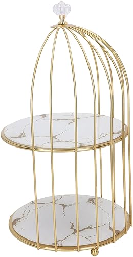 Miniatura 4 de Syrisora Estante de almacenamiento de doble capa para jaula de pájaros, estante de exhibición para baño, encimera, tocador, marco dorado (base