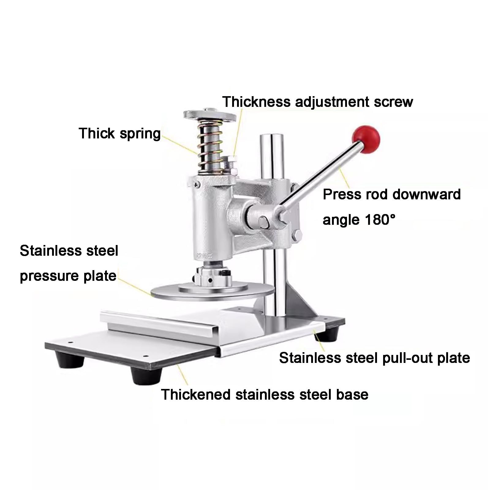 Pressa per impasti per pizza, strumento manuale in acciaio inox per appiattire l'impasto, ideale per pizza, tortillas, chapati e pasticceria per cottura professionale e casalinga
