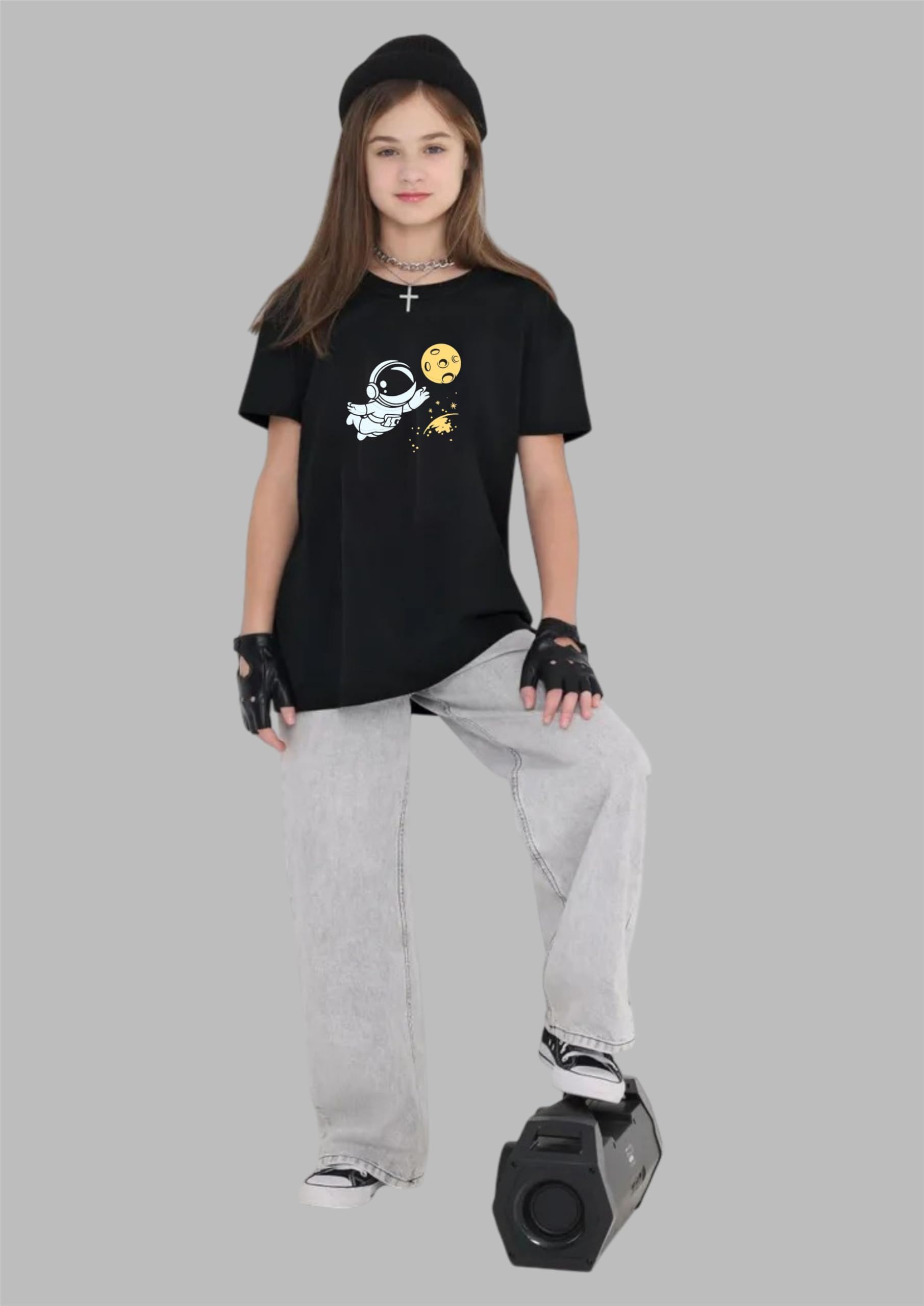 Uniplanet Store Camiseta de algodón de media manga, ajuste regular, color negro, para niñas, estampado de Spiderman