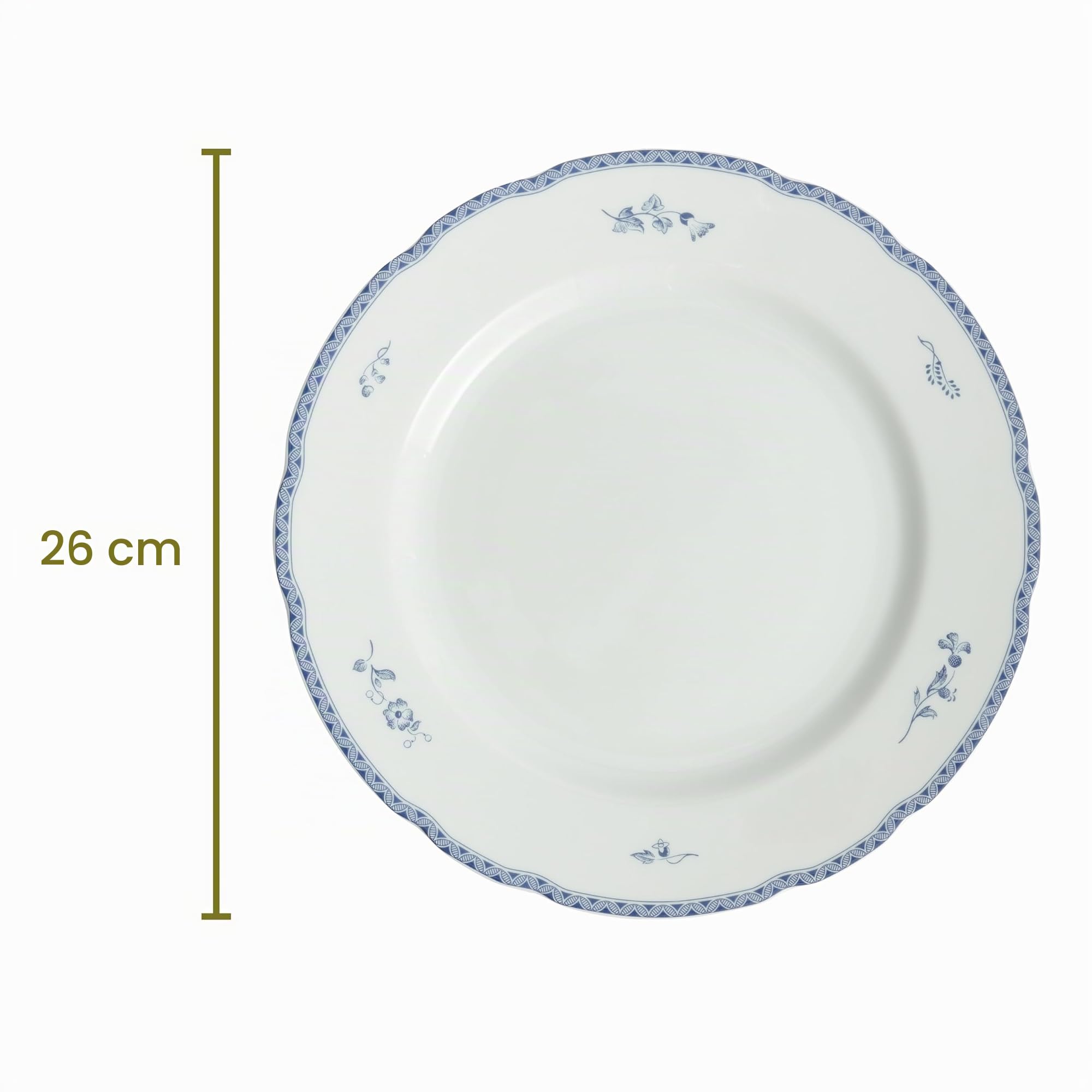 Blaues Landhaus Flacher Teller, 4er-Set, 26 cm, Porzellan, Klassischer Blumenrand, Spülmaschinenfest, Blau/Weiß