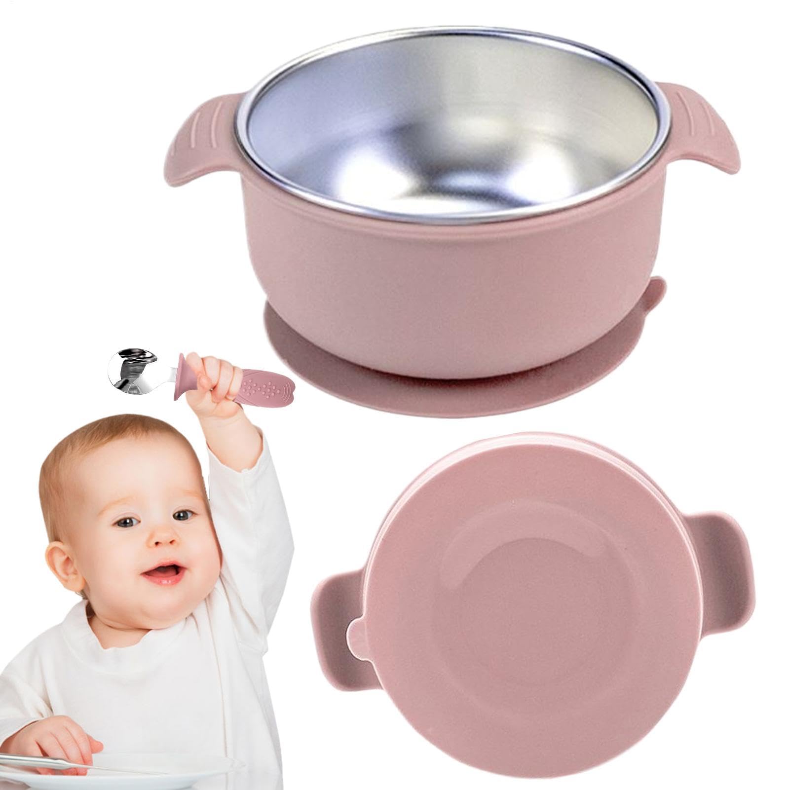 Babý Suction Bowl – Stainless Steel Non Slip Spill Proof Bowl | Double Handles Self Feeding Toḋdler B́owl | Babý Suction Bowls, Stainless Steel Non Slip Spill Proof Multiple Used