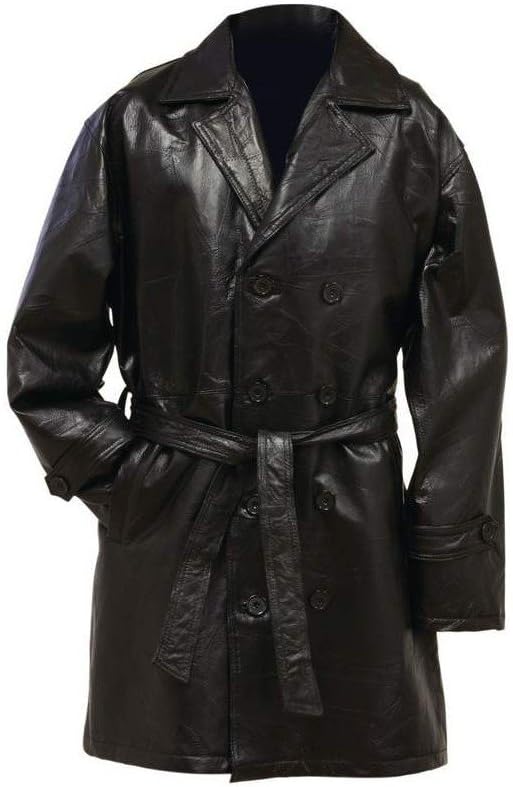 Genuine Leather Mid-Length Trench Coat XL