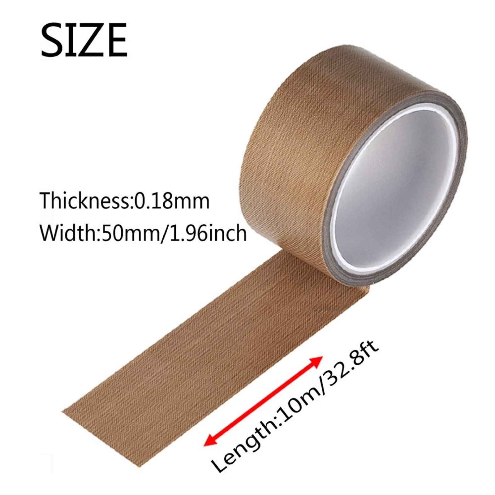 Ruban de téflon, bande résistante à hautes températures, bande de tissu isolante pour la soudure de machine de scellement sous vide, longueur 10m/32.8 pieds, épaisseur 0.18mm, largeur (50mm)