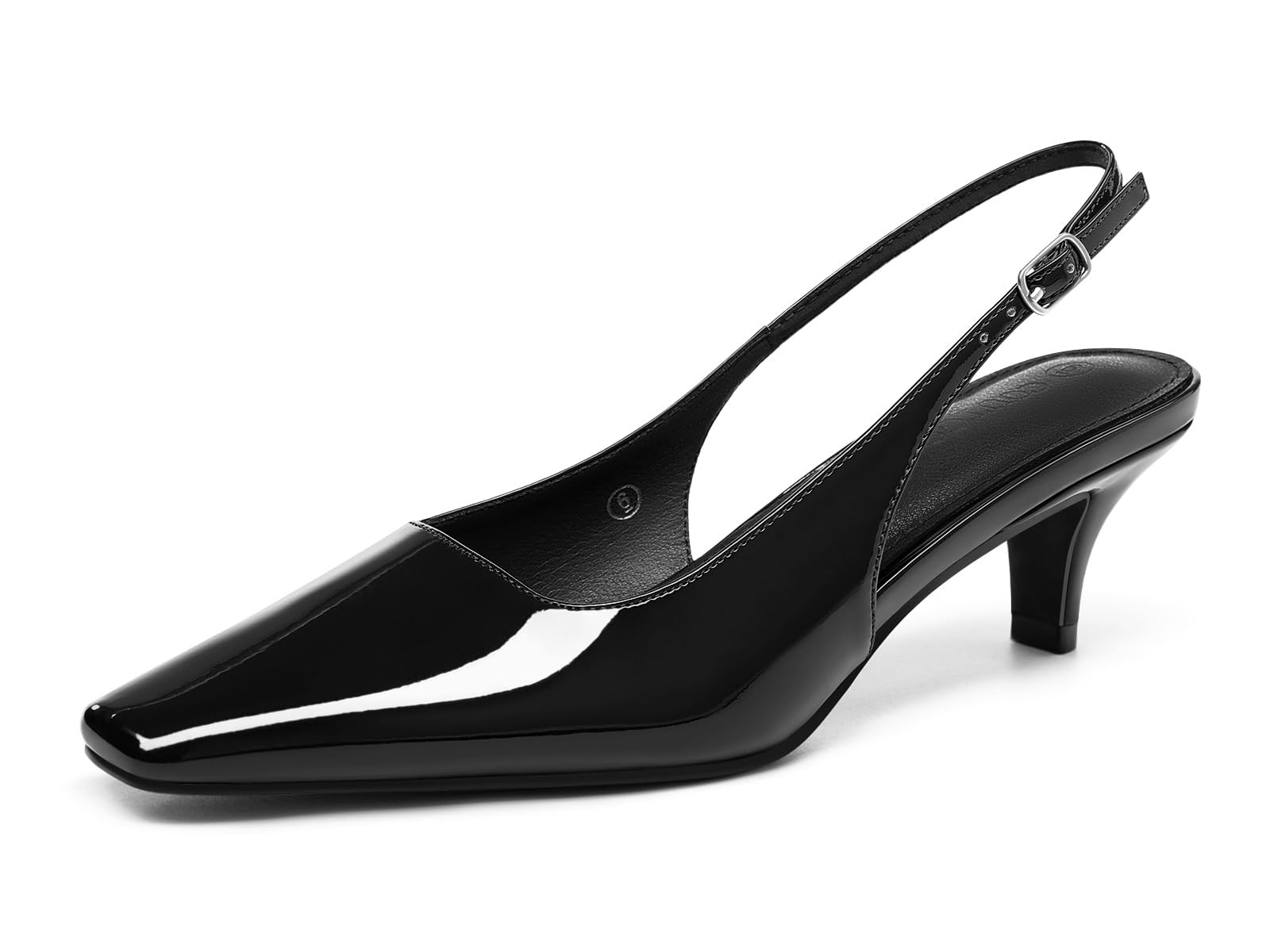 Coutgo Womens Kitten Low Heels Slingback Pumps Squared Point Toe Buckle Strap Wedding Party Dress Shoes
