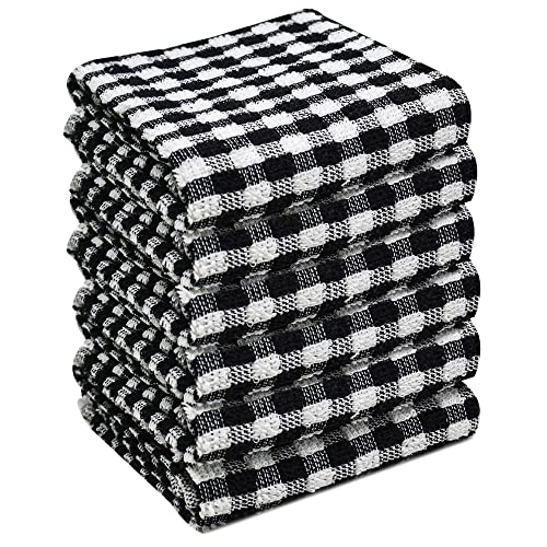 Lot de 6 torchons de cuisine 100 % coton - Gris, Jumbo - Absorbants et à séchage rapide - 60 x 45 cm - Noir Cover
