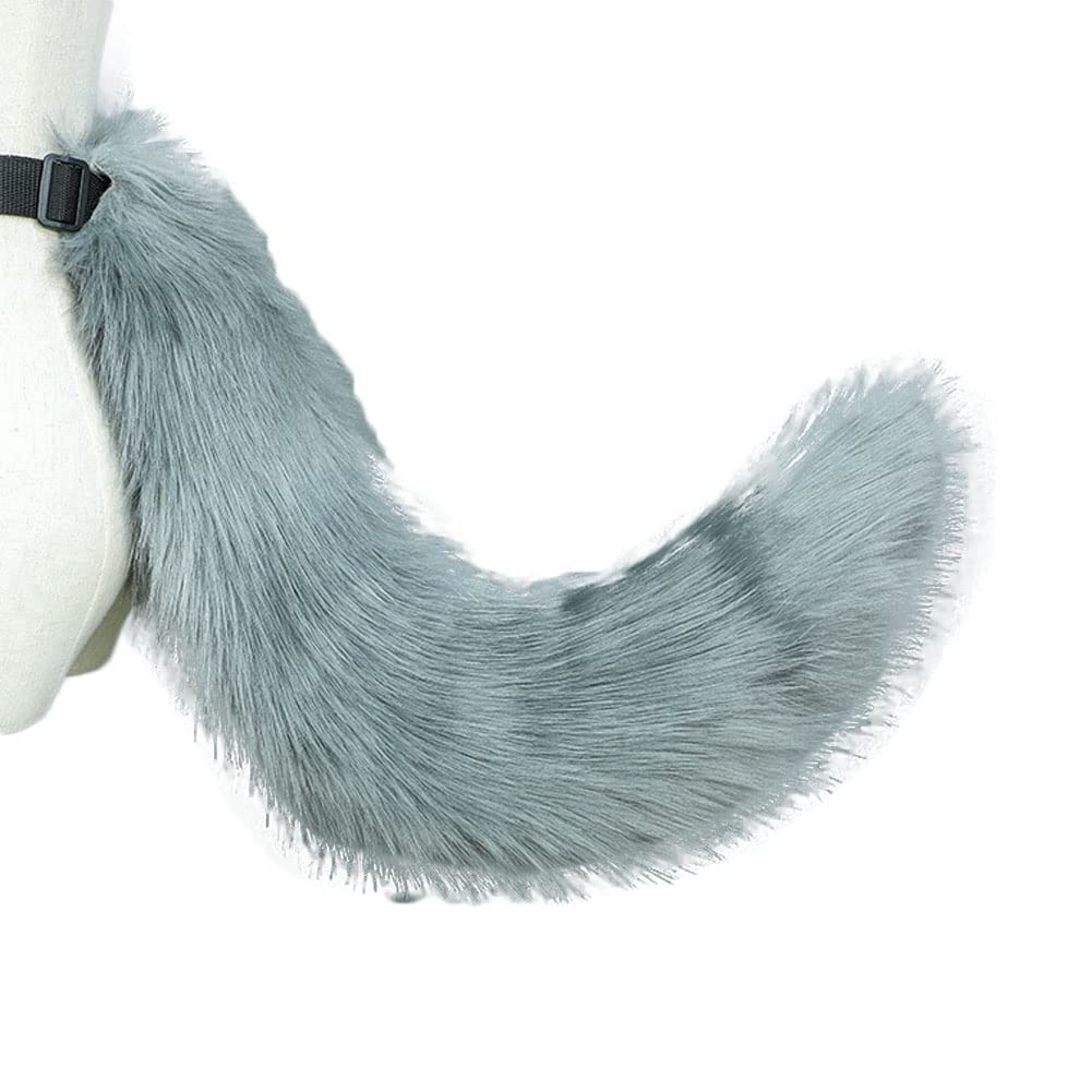 Camelliass Fluffy Faux Fur Fox Tail Fancy Dress Animal Tail Cosplay Anime Dress Up Party Costume Accessories (Grey)