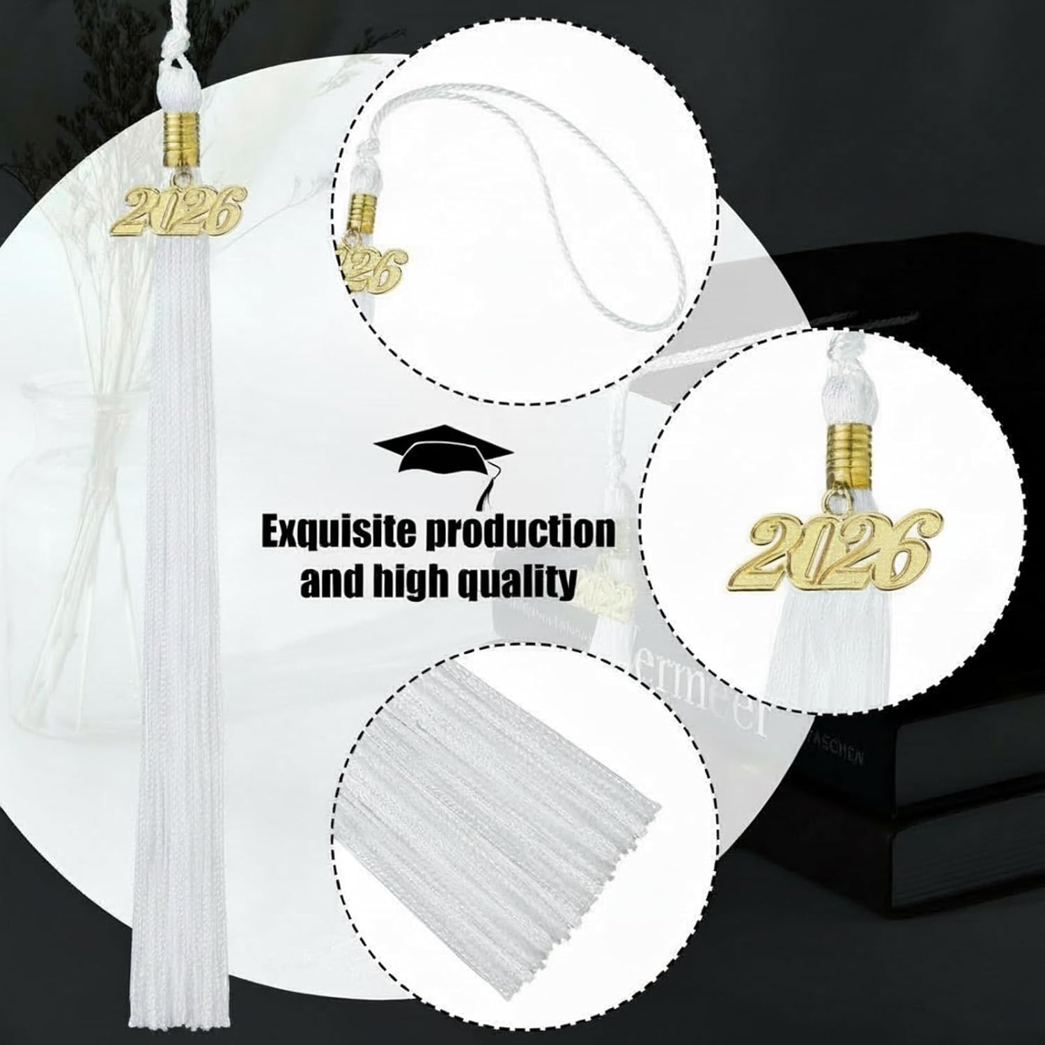 Yaomiao 8 Pieces Graduation Tassel Graduation Cap Tassel with 2026 Year Charm for Class of 2026 Grad Prek Kindergarten Preschool Parties, 9.4 Inches(White)