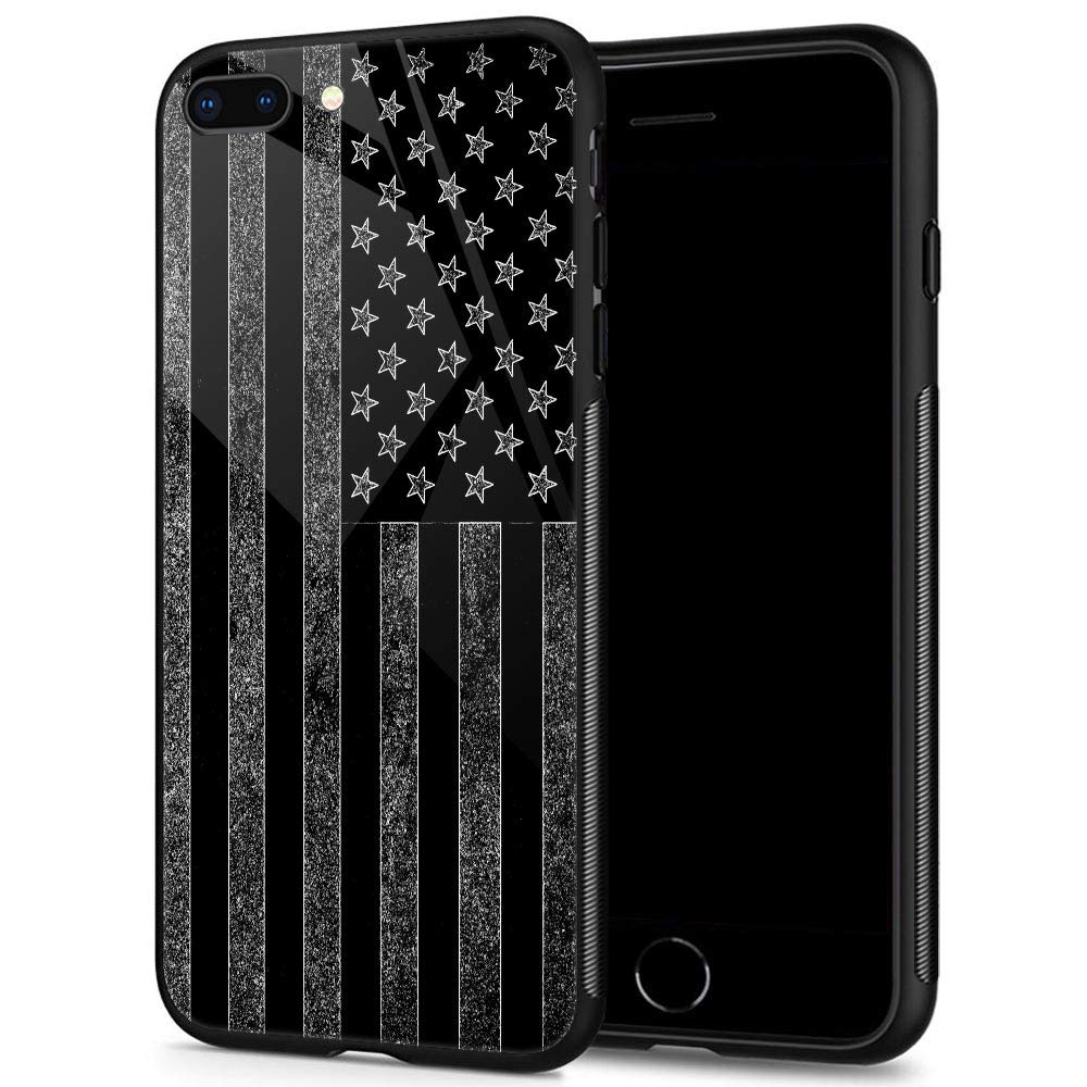 ANLUN STORE iPhone SE 2020 Case,Tempered Glass iPhone 8 Case,Black and White American Flag iPhone 7 Cases [Anti-Scratch] Fashion Cute Cover Case for iPhone 7/8/SE2 4.7-inch American Flag