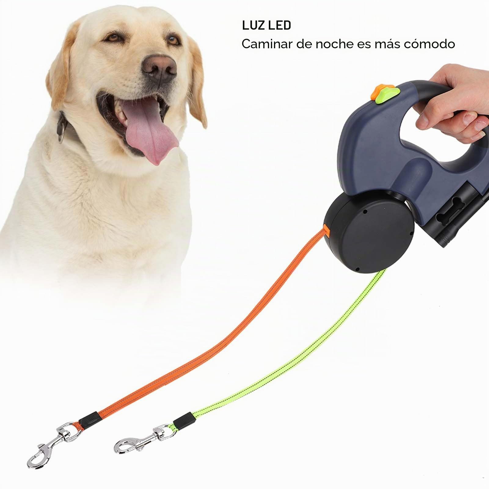 Correa Retráctil Doble para Correa para Mascotas de Doble Cabeza con Linterna, Cuerda de Nailon Reflectante de 9.8 Pies, sin Enredos de 360° para Entrenamiento de Caminata de Dos Perros(1#)
