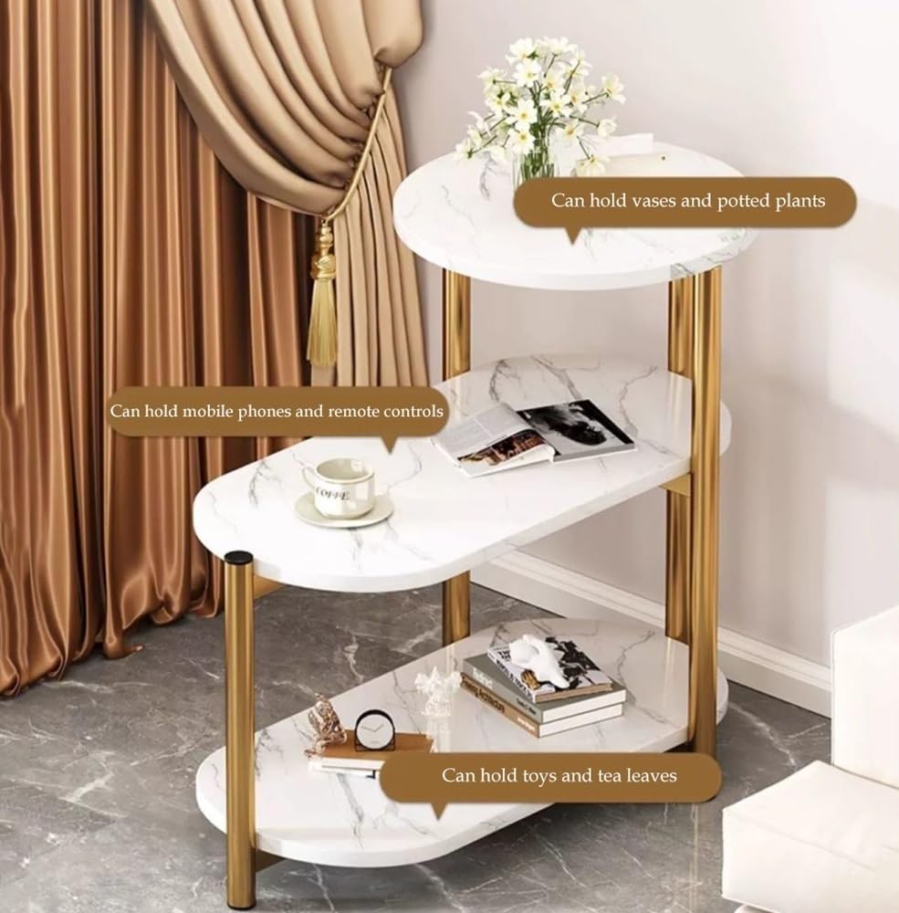 Stolik końcowy 3-poziomowy stolik nocny ze sztucznego marmuru - stylowa szara sofa stolik pomocniczy mały prostokątny stolik kawowy elegancki stolik nocny do salonu i sypialni
