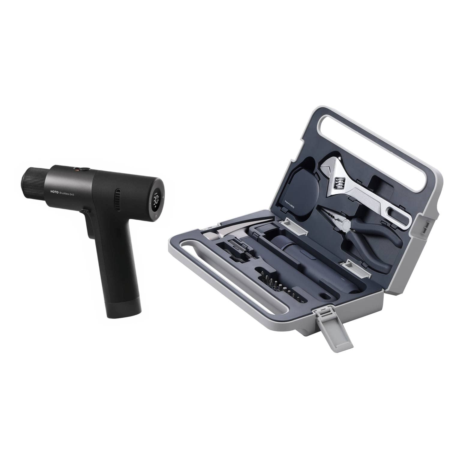 HOTO Cordless Brushless Drill 12V with Electric Screwdriver Tool Set
