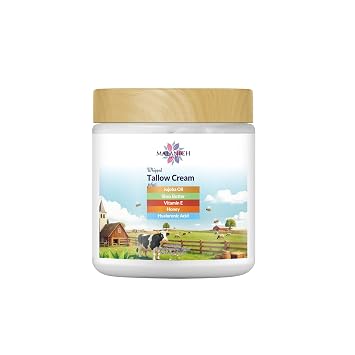 Malanich Whipped Tallow Cream 4oz Grass Fed Tallow Moisturizer with Jojoba Oil, Shea Butter, Honey & Hyaluronic Acid, Deep Hydrating Face & Body Cream for Dry Sensitive Skin