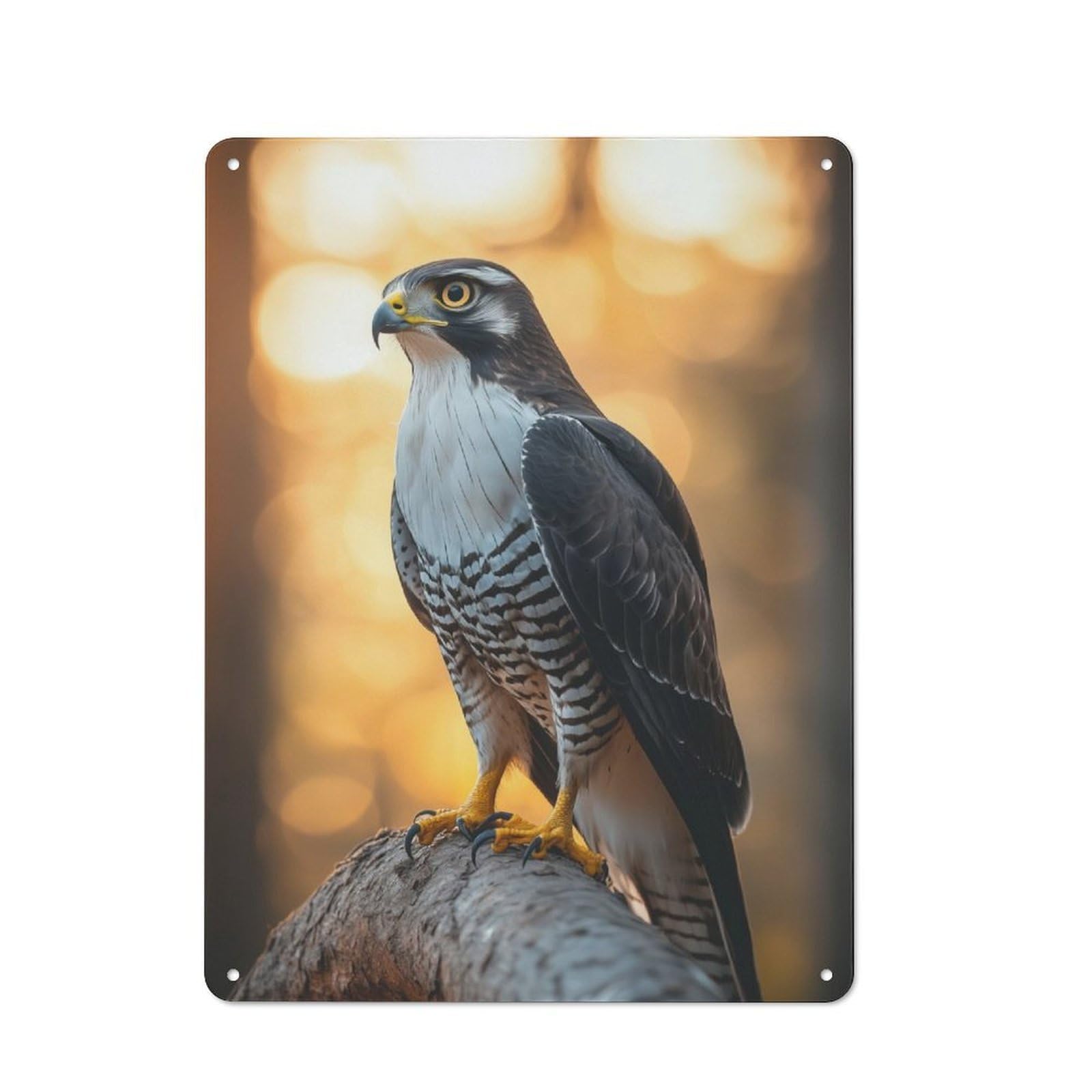 Junmoney Goshawk Perched On Branch Retro Tin Sign 40X30cm For Lounge Or Reading Corner, For Home Wall Decor Collectors