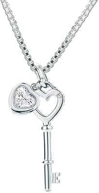 Cherished Moments .925 Sterling Silver "Key to my Heart" Pendant Necklace with Heart Shaped CZ 16-18"