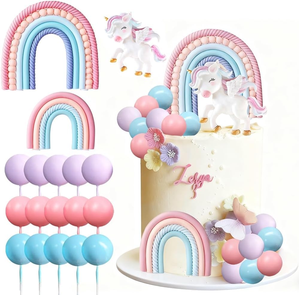 Unicorn Cake Decoration Rainbow Birthday Cake Topper 18PCS Unicorn Party Supplies Cake Topper Colorful Balls Happy Birthday Cake Decoration for Boys Girls Kids Party Baby Shower Supplies