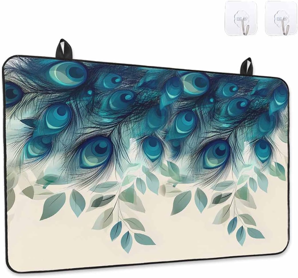 Stove Top Cover Peacock Feather Stove Cover for Electric Stove Top Teal Green Glass Cooktop Covers Anti-Slip Mat Heat Resistant Countertop Protector Home Kitchen Decor 28.5″x20.5″