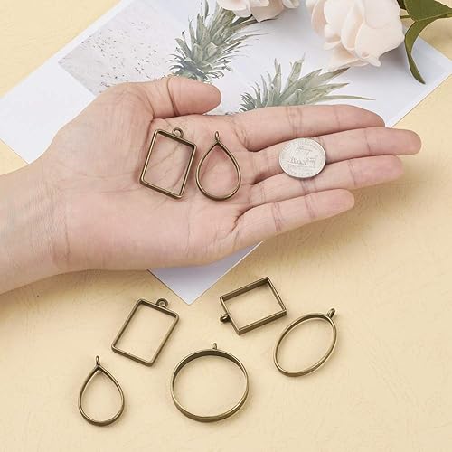 Vista 142 de Dijes de bisel de espalda abierta de estilo surtido, colgantes de marco hueco de metal, dijes de flores prensadas para hacer joyas de resina UV DIY