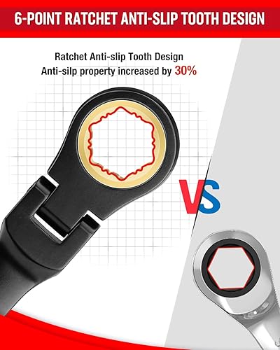 Miniatura 59 de WORKPRO Juego de llaves combinadas de trinquete de cabeza flexible de 8 piezas, SAE 5/16-3/4 pulgadas, 72 dientes, construcción CR-V, niquelado