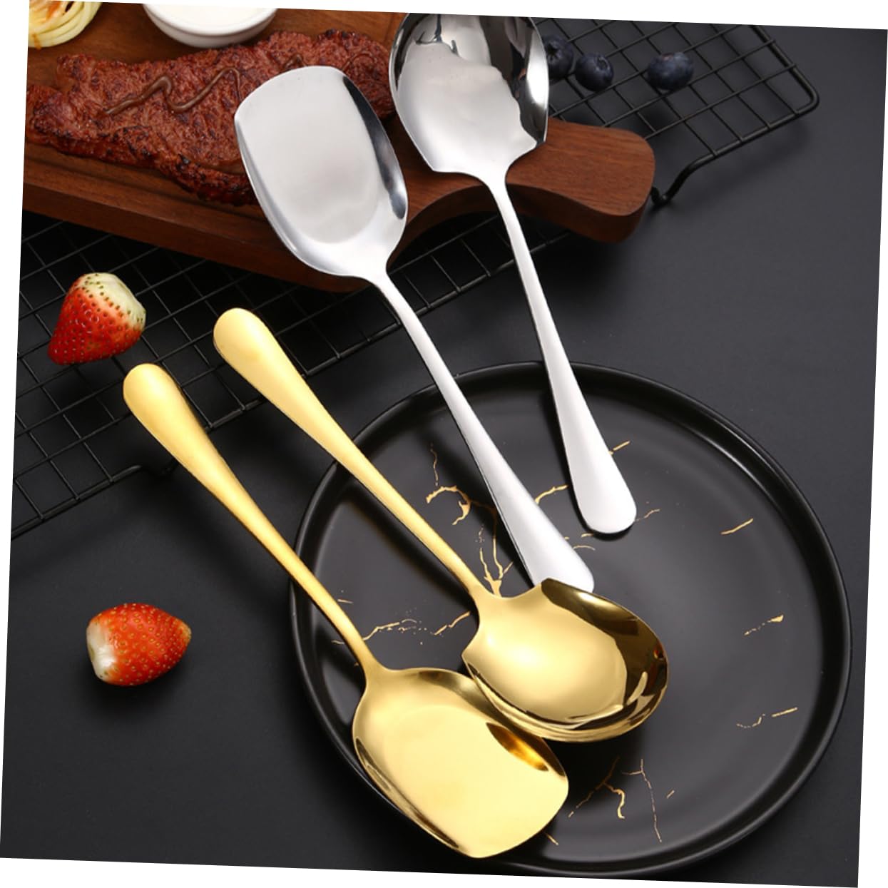 SOLUSTRE 2pc Stainless Steel Soup Spoon Shovel Large Serving Utensils for Buffet for Dinner Wedding Party