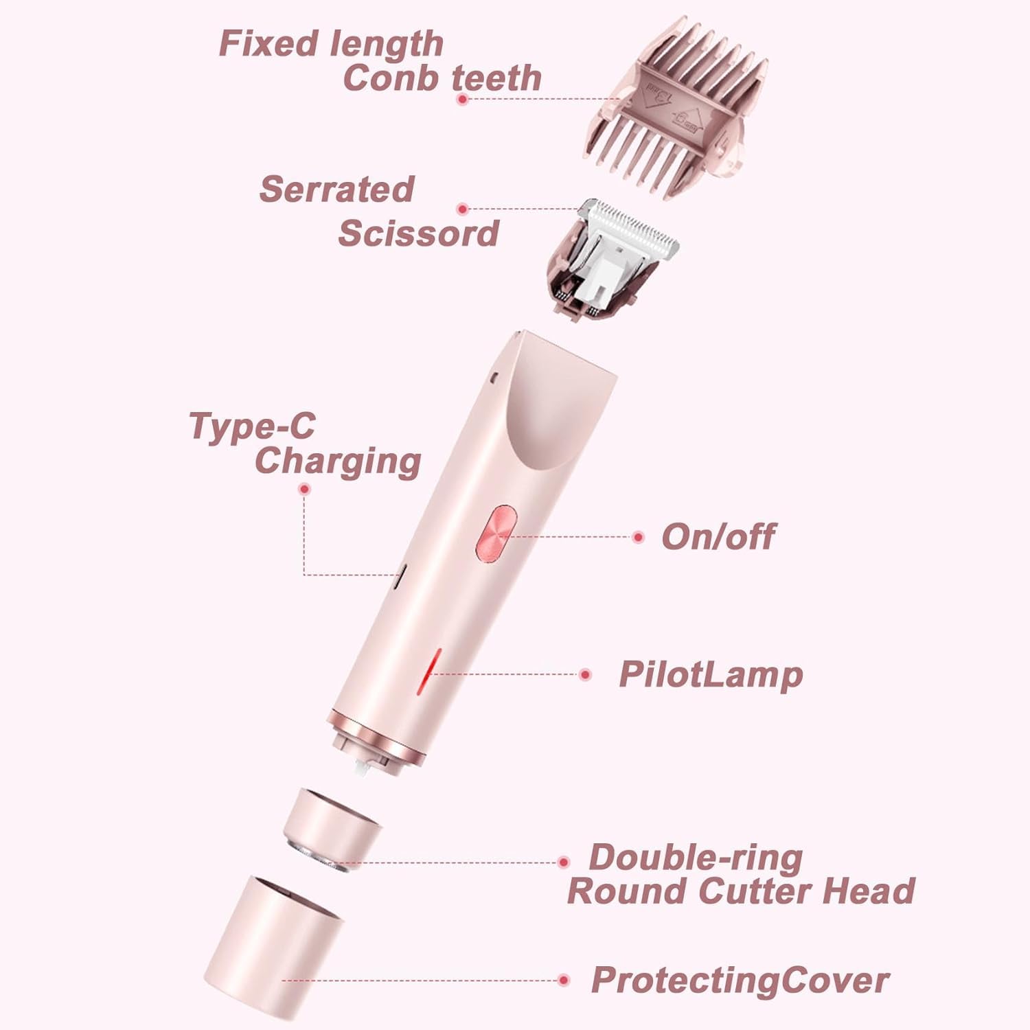 Rasoio a doppia testa da donna, 2 in 1, IPX7, impermeabile, ricaricabile, rasoio elettrico per donne, per pubico, bikini, ascelle, gambe, braccia, corpo viso