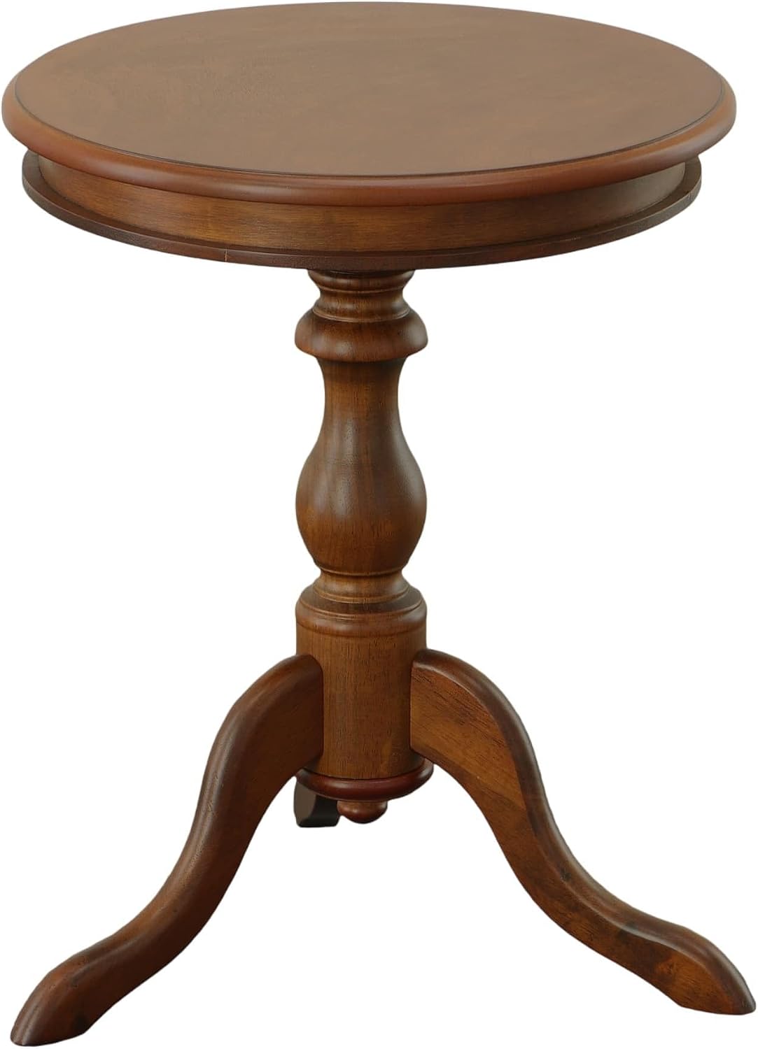 Carolina Chair & Table Glida Round Side Table Home Decor Classic Style Furniture, Wooden Top Lathe Turned Pedestal Base Curved Leg Accent Furniture for Kitchen or Dining Room (Chestnut)