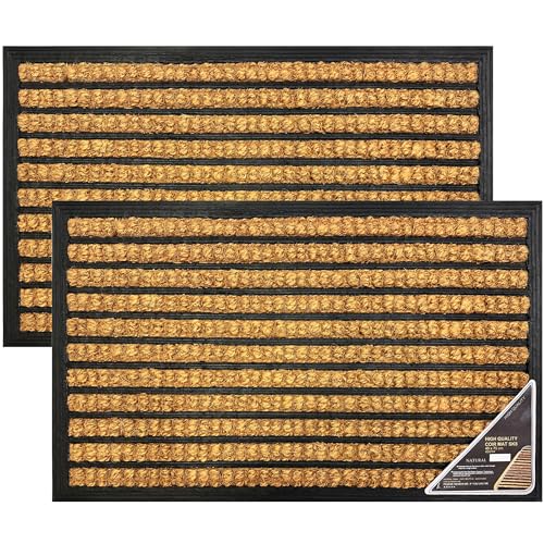 LSC Weave Coir Door Mat Heavy Duty Floor Mat Non Slip Indoor Outdoor Mat Machine Washable Doormats Shoe Scrapper Removes Grass & Dirt for Front Door, Patio & Entrance PACK OF (2)