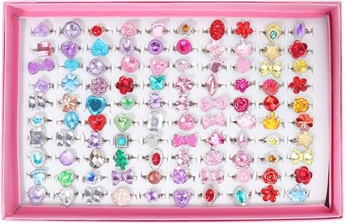 Miniatura 2 de SOTOGO 100 piezas de anillos de joyería para niña, anillo de juego de simulación y anillo de vestir, regalo para niñas pequeñas
