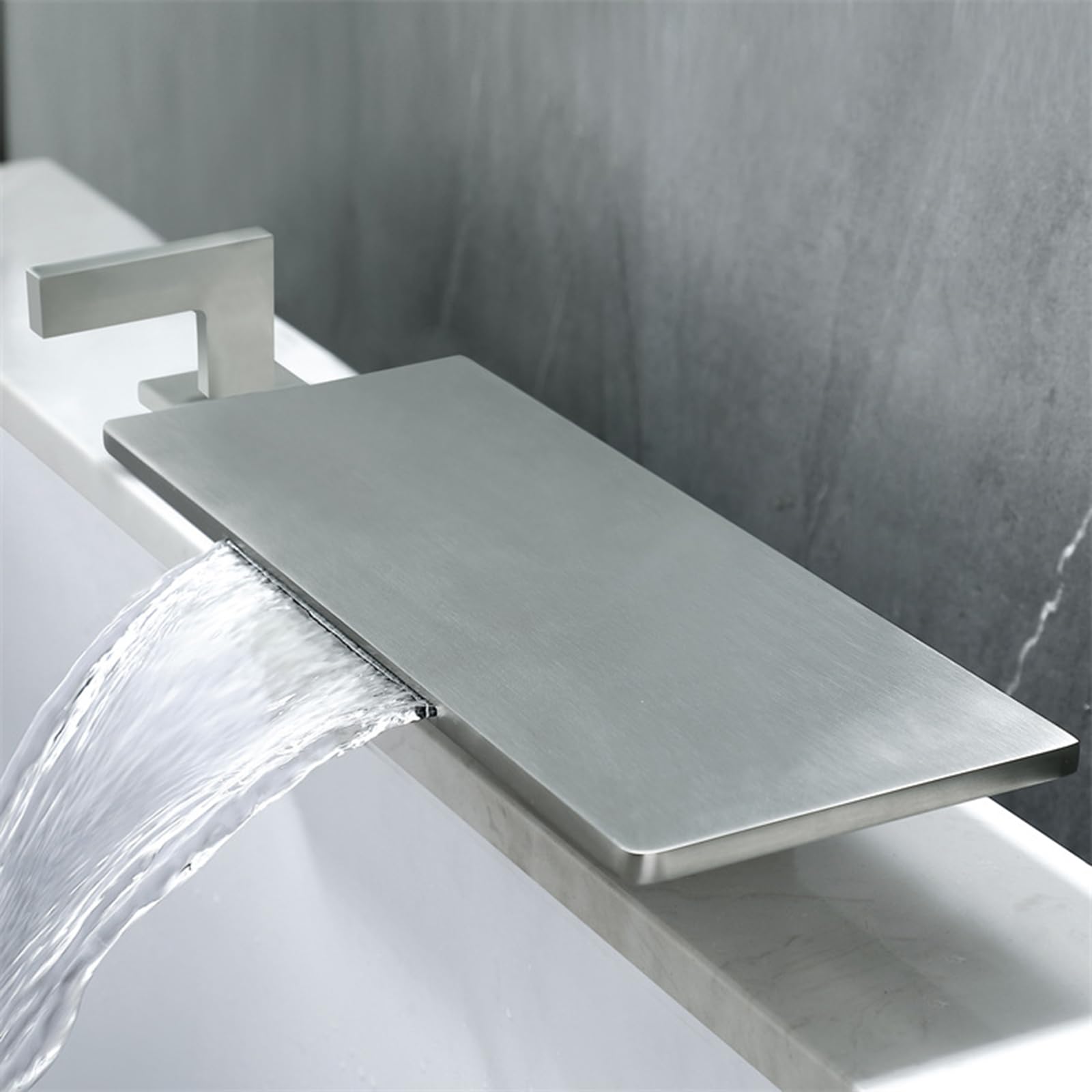Grifos De Cascada para Lavabo De Baño, Mezcladores Ultrafinos De 3 Orificios, Grifo De Latón De Doble Manija, Cepillado(Brushed)