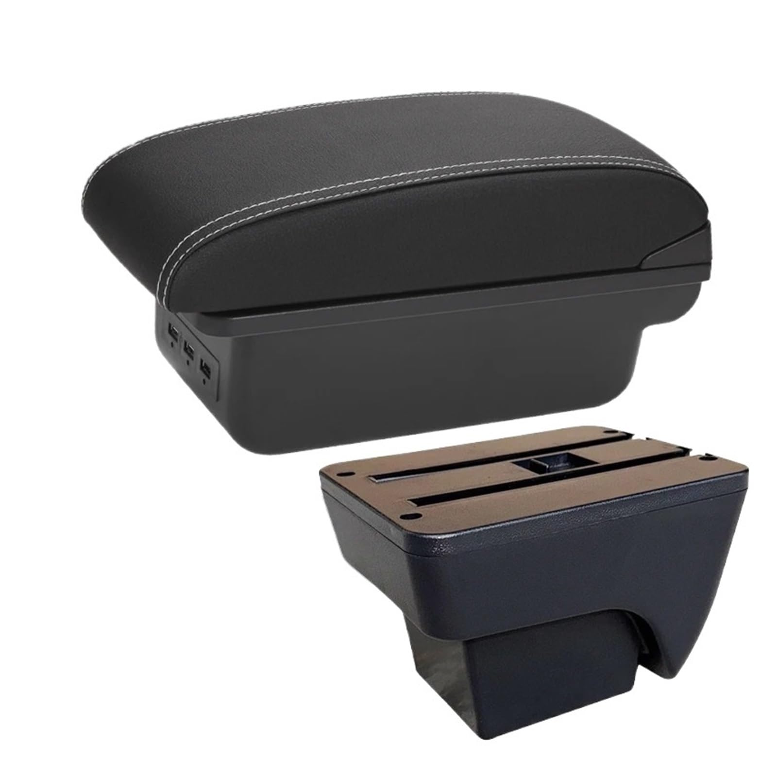 Ggwqoops Car Armrests For Seat For Ibiza 6j 6L 2017-2025 Car Armrest Auto Storage Box Retrofit Interior Accessories Armrest Box(B3 Black white 3USB)