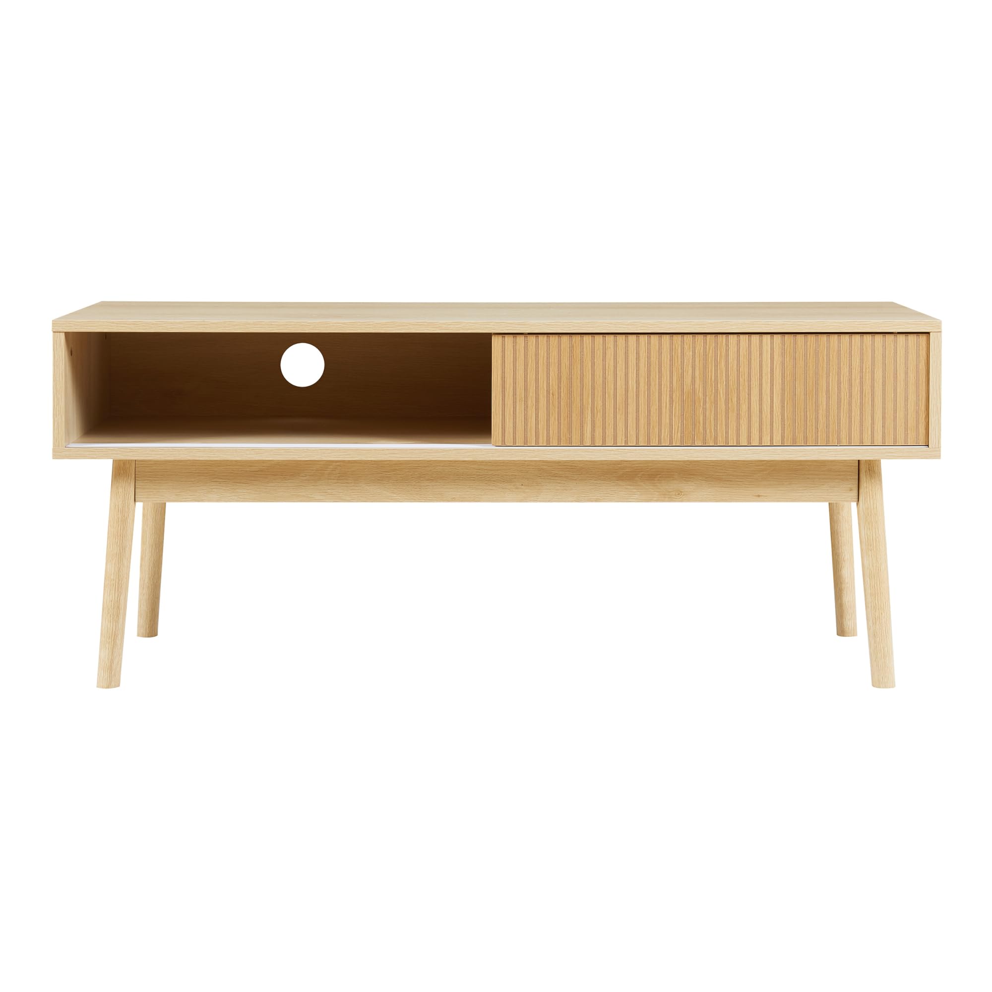 [en.casa] Stół pod telewizor Landskrona, stół do salonu, szafka pod telewizor, szafka RTV, stół TV, szafka pod TV, 115 x 40 x 48 cm z 2 drzwiami przesuwnymi w estetycznym wyglądzie dębu