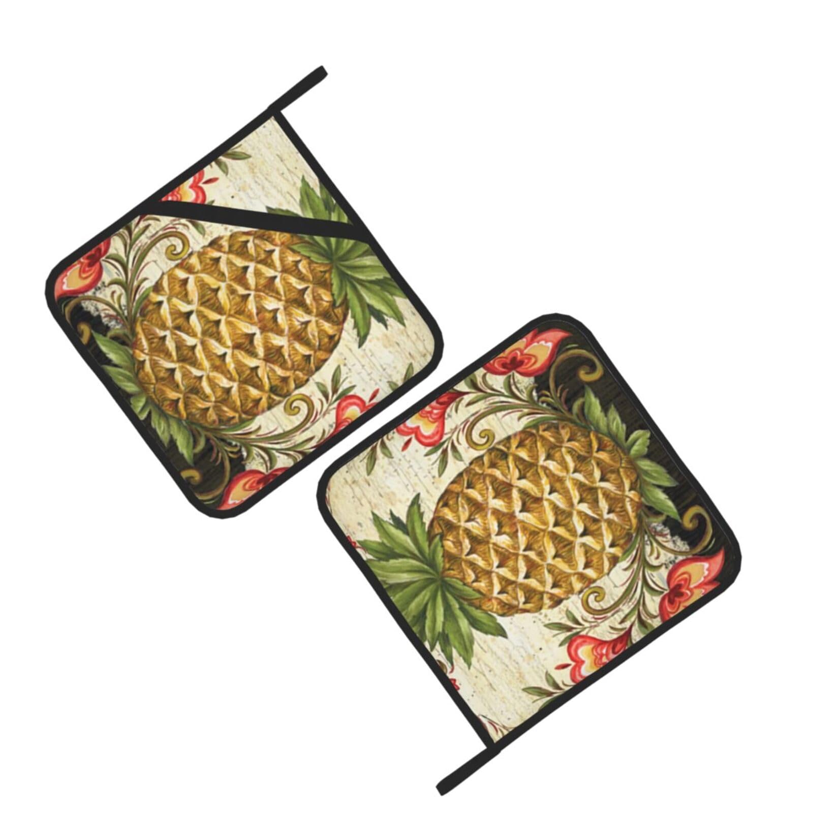 Pineapple Printed Oven Pot Holders Set of 2 Pcs Heat Resistant Kitchen Microwave Potholders for Cooking Baking Grilling