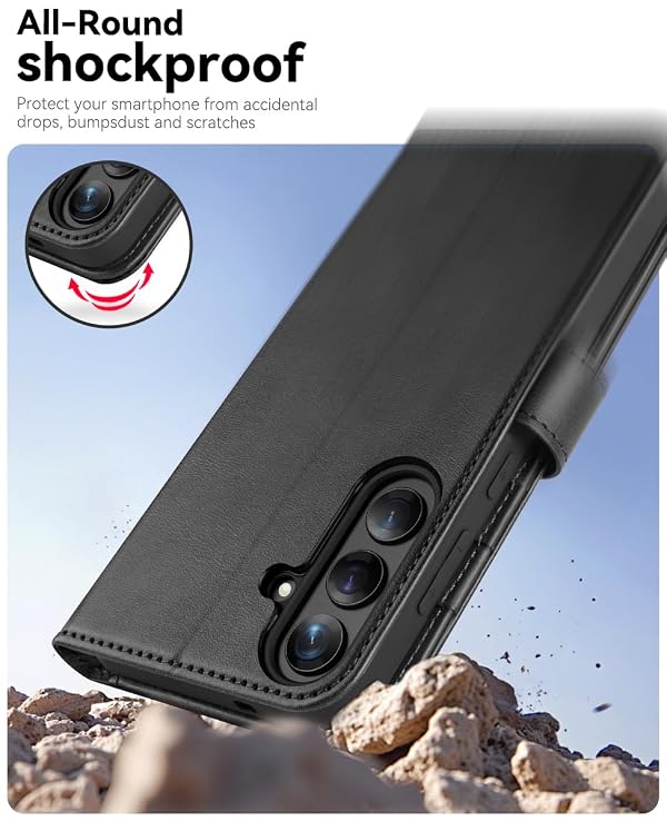 OCASE Compatible with Galaxy S25 Wallet Case, PU Leather Flip Folio Case with Card Holders RFID Blocking Kickstand [Shockproof TPU Inner Shell] Protective Phone Cover 6.2 Inch 2025, Graphite by OCASE - Image 5