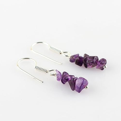 Miniatura 5 de Thecraftman - Aretes de amatista natural para mujer, joyería de yoga, meditación, aretes de cristal, piedra preciosa cruda, cristales curativos
