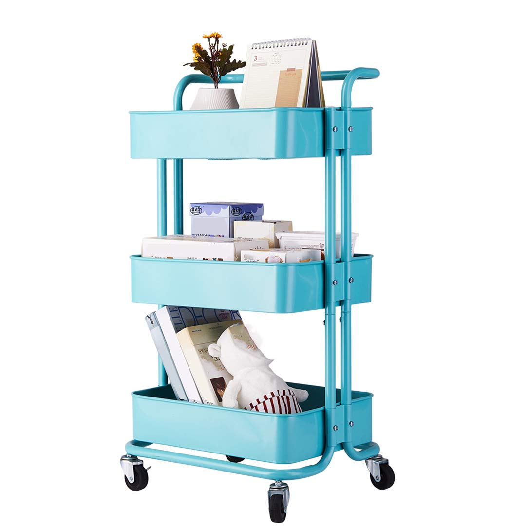 ZYFA Carrello Cucina a 3 Piani Servizio,con Rotelle Bloccabili, Scaffale Portaoggetti Mobile in Acciaio,Carrello Portaoggetti Multiuso, Carrello Salvaspazio, Scaffale Rete Metallica Contenitori