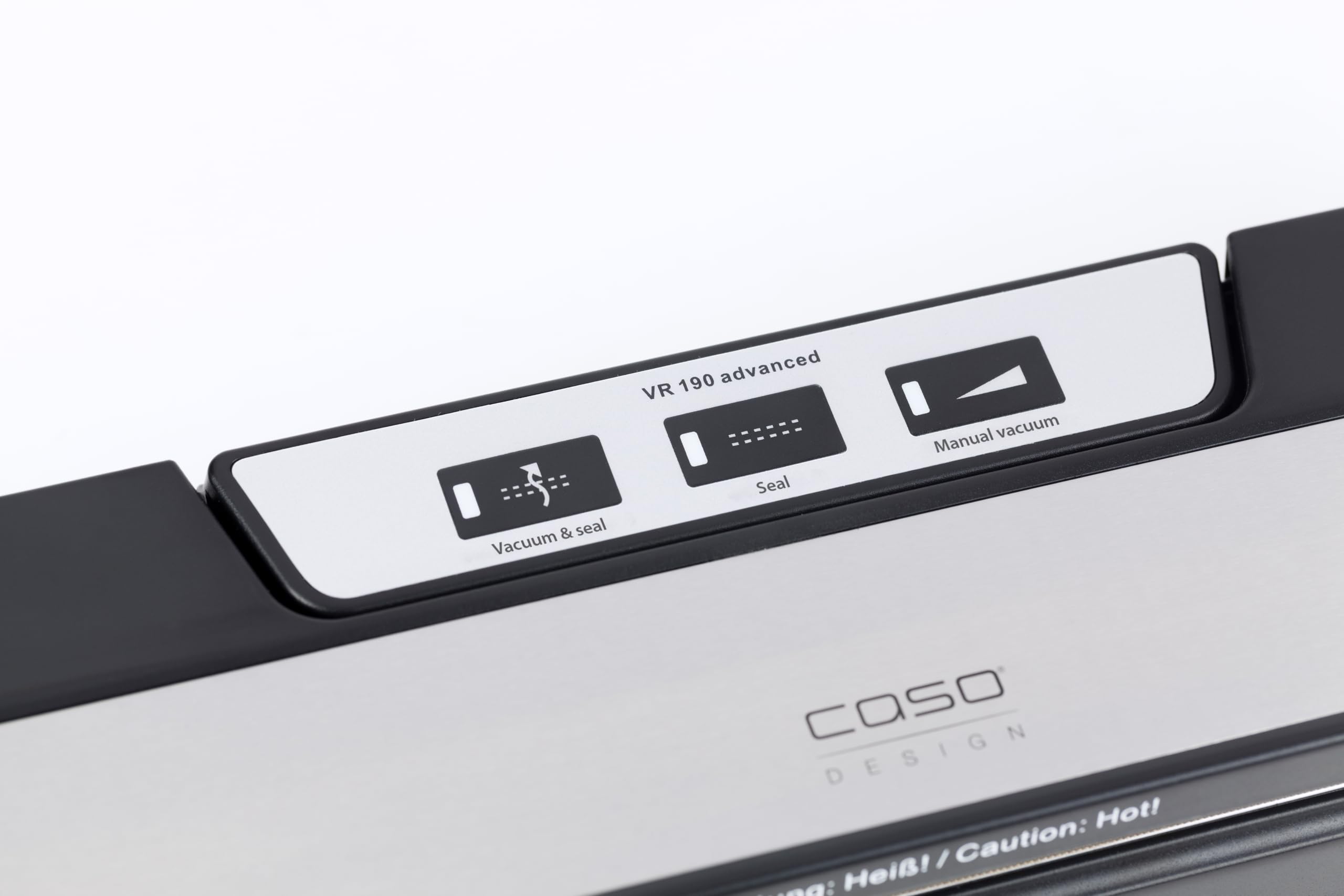 CASO 1520 VR 190 advanced - Appareil de mise sous vide avec soudure de 2,5 mm d'épaisseur, jusqu'à 50 mises sous vide réglables, façade en acier inoxydable, 10 sachets professionnels