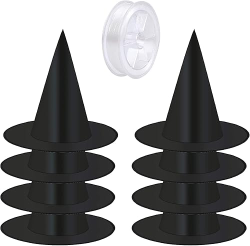 8 piezas de sombrero de bruja de Halloween, accesorio de disfraz de bruja negro para Halloween fiesta de Navidad (con cuerda para colgar de 100